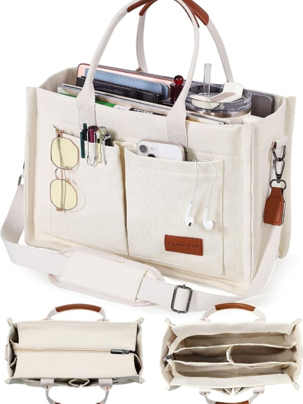 Stylish Canvas Tote Bag for Women - Zipper Closure, Multi-Compartment, Ideal for